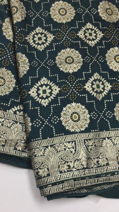 Teal blue Bandhani saree