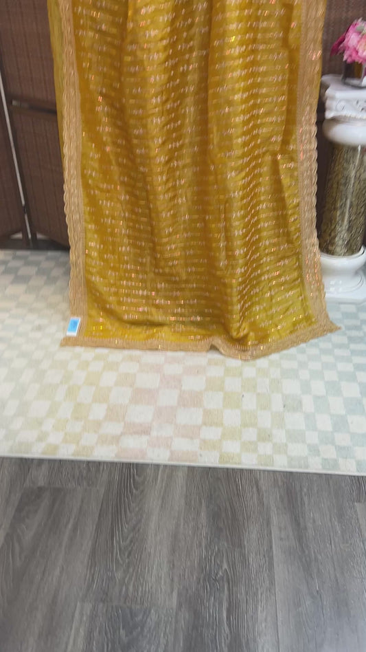 Tissue organza saree : yellow