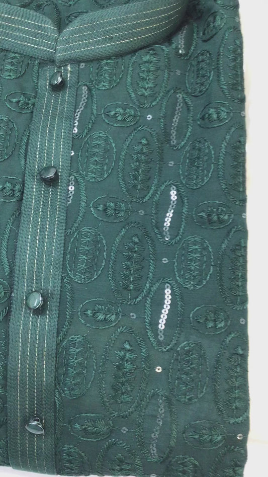 Dark green kurta set