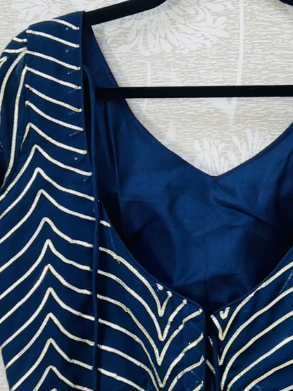 Dark blue chiffon blouse with goat Patti work